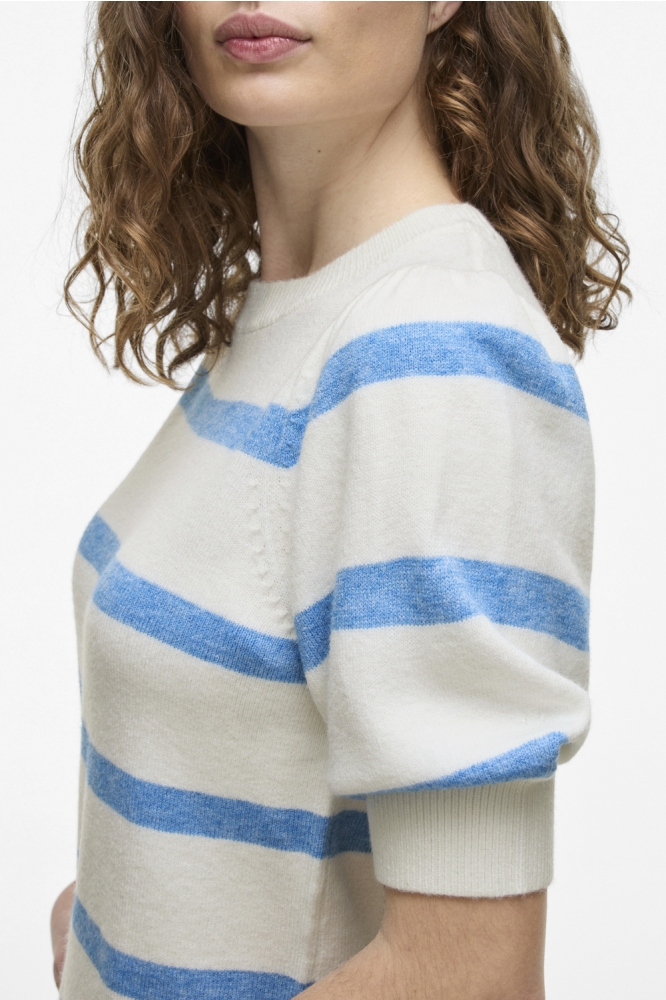 VIRIL 2/4 SLEEVE O-NECK STRIPE KNIT 14108479 WHITE ALYSSUM/BLISSFUL BLUE